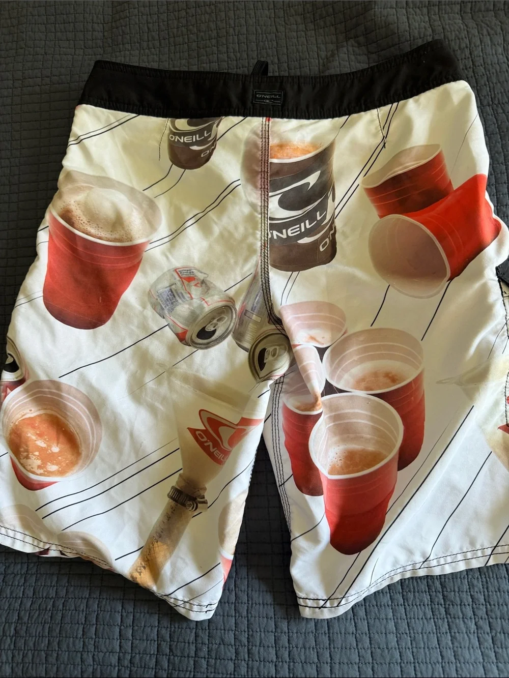 O'Neill  Beer PrintWhite & Red Graphic Men's Board Shorts with BOTTLE OPENER!